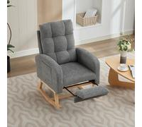boorbin Mecedora de terciopelo de peluche, estructura de madera maciza, patas de metal con reposapiés ocultos, acolchado de espuma alta, para salón, dormitorio, habitación infantil (gris, 132 x 50 x