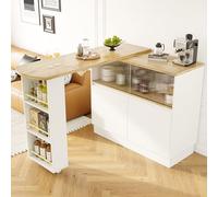 boorbin Mesa alta giratoria de 360° (cuerpo principal 90 x 45 x 100 cm), aparador giratorio multifuncional con compartimento, puerta corredera de cristal, adecuado para cocina/comedor (blanco)