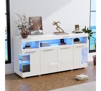 boorbin Mesa auxiliar para salón, armario lateral brillante con luz LED, aparador ancho, armario lateral de cristal templado, color blanco