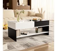 boorbin Mesa baja moderna con 2 cajones, diseño en blanco y negro, 100 cm de largo