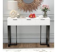 boorbin Mesa consola moderna con cajones, estructura dorada, almohadillas ajustables y asas elegantes (blanco+negro)