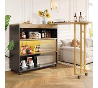 boorbin Mesa de bar extensible con espacio de almacenamiento, moderna mesa de bar portátil, mesa telescópica con LED, mesa alta de bistró, mesa alta de cocina, isla de cocina, mesa bistró, mesa alta