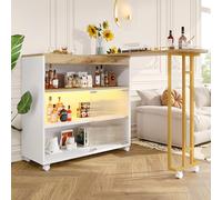 boorbin Mesa de bar extensible con espacio de almacenamiento, moderna mesa de bar portátil, mesa telescópica con LED, mesa alta de bistró, mesa alta de cocina, mesa alta (blanco, 138-204 x 39 x 105