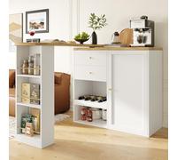 boorbin Mesa de bar giratoria 360° (cuerpo principal 105 x 39 x 102 cm), con 2 cajones y armario de puerta corredera, 3 niveles de espacio de almacenamiento abierto, adecuada para comedor/estudio