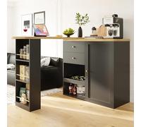 boorbin Mesa de bar giratoria 360° (cuerpo principal 105 x 39 x 102 cm), con 2 cajones y armario de puerta corredera, 3 niveles de espacio de almacenamiento abierto, para comedor/estudio/salón, etc