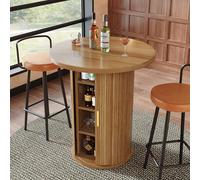 boorbin Mesa de bar redonda con espacio de almacenamiento, 91,6 cm de altura, con armario, aspecto de madera, soporta hasta 75 kg, para bar y salón (madera)