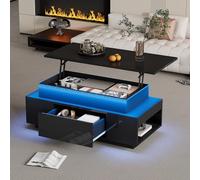 boorbin Mesa de café ajustable en altura con espacio de almacenamiento oculto y cajón, mesa de salón brillante, mesa de sofá LED, adecuada para oficina, estudio, fiesta (96 x 45 x 40 cm)