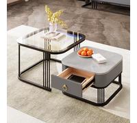 boorbin Mesa de centro apilable, aspecto de mármol brillante, mesa auxiliar con cajones, diseño elegante y sencillo, juego de dos piezas (negro y gris)