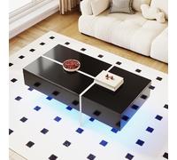 boorbin Mesa de centro de alto brillo, estructura de bloque de color blanco y negro, muebles de salón, 100 x 50 x 34,5 cm, con sistema LED controlado por aplicación (negro)