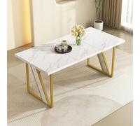boorbin Mesa de comedor blanca para 4 personas, 160×80 cm Mesa de comedor moderna de mármol para comedor y cocina (oro+blanco)