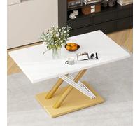 boorbin Mesa de comedor blanca para 4 personas con aspecto de mármol, patas ajustables, mesa de cocina moderna para comedor y cocina (oro + blanco, 140 x 80 x 75 cm)