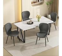 boorbin Mesa de comedor con 4 sillas de mármol blanco mesa de cocina y sillas de piel sintética juego de 4 unidades, mesa de comedor con sillas muebles de cocina (blanco+gris+negro)