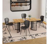 boorbin Mesa de comedor con 4 sillas, juego de mesa de comedor, mesa de cocina moderna con sillas, mesa de comedor de madera de 140 x 80 cm y sillas de piel, juego de 4 unidades, muebles de comedor