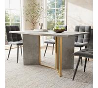 boorbin Mesa de comedor de 70 x 119 cm (1 unidad), mesa de comedor moderna en color cemento, elegante decoración de patas de metal, diseño simple, adecuada para comedor y sala de estar, duradera y