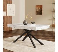 boorbin Mesa de comedor extensible, 140/180 x 80 cm, adecuada para 6-8 personas, forma derecha, mesa engrosada, patas de metal, estilo simple, mesa para comedor, cocina, sala de estar (blanco)