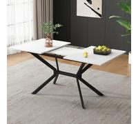 boorbin Mesa de comedor extensible blanca de 120/160 cm, patas de metal, color negro, mesa telescópica moderna, minimalista para 4-6 personas, MDF de alta calidad, fácil montaje (blanco, 120/160 x 80