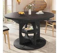 boorbin Mesa de comedor extensible con espacio de almacenamiento, 110 - 150 cm, soporta hasta 60 kg, redonda a ovalada, color negro