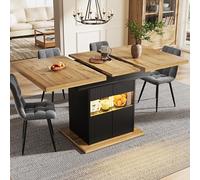 boorbin Mesa de comedor extensible con espacio de almacenamiento e iluminación LED, 110-140 cm, con estante ajustable, soporta hasta 60 kg, madera negra
