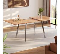 boorbin Mesa de comedor extensible minimalista moderna en elegante color natural y patas plateadas, soporte de aleación de alta resistencia, adecuado para 4-6 personas (roble blanco + plata, 180 x 80