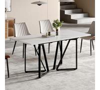 boorbin Mesa de comedor moderna con diseño de mármol, ampliable con almohadillas ajustables para los pies, ideal para comedores y cocinas (blanco+negro)