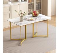 boorbin Mesa de comedor moderna con efecto mármol blanco y patas curvas, patas ajustables para comedor y cocina (dorado+blanco)