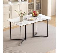 boorbin Mesa de comedor moderna con efecto mármol blanco y patas curvas, patas ajustables para comedor y cocina (blanco+negro)