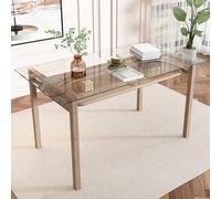 boorbin Mesa de comedor rectangular 110 x 65 x 74 cm, vidrio templado claro, ratán, diseño moderno, 4 asientos, sin acabado
