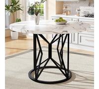 boorbin Mesa de comedor redonda (100 × 100 × 76 cm), mesa de cocina, mesa de café redonda para 4-6, adecuada para comedor, salón, patas de mesa de metal, patas de mesa geométricas (blanco y negro)