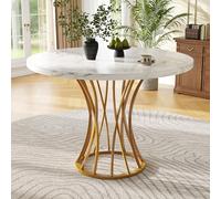 boorbin Mesa de comedor redonda (80 x 80 x 76 cm), mesa redonda ligera y lujosa para 4-6 personas, adecuada para comedor y sala de estar, tablero de fibra de densidad media, patas negra/doradas
