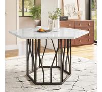 boorbin Mesa de comedor redonda de mármol moderna y sencilla (diámetro de 1 m), mesa de centro negra en forma de X con soporte de metal, estable y duradera, imprescindible para hogares de moda (115,5
