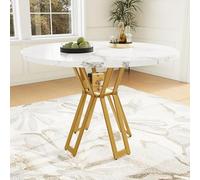 boorbin Mesa de comedor redonda, ligera y lujosa mesa redonda para 4-6 personas, adecuada para comedor y sala de estar, patas, tablero de fibra de densidad media mármol (blanco+oro, 100 x 100 x 76 cm)