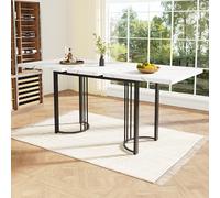 boorbin Mesa de comedor telescópica (140-179,5 × 80 cm), mesa de comedor extensible, mesa de cocina que ahorra espacio, estructura de metal rectangular para comedor sala de estar, blanco+negro