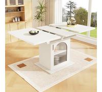boorbin Mesa de comedor telescópica, extensible con estante, ahorra espacio, con tres estantes, mesa de comedor extensible, para cocina y salón (140 x 80 cm), color blanco