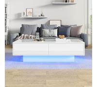 boorbin Moderna mesa de centro brillante de 115 x 55 x 34 cm, con 2 cajones, iluminación LED y capacidad de carga de 30 kg, elegante mesa de salón (blanco)