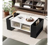 boorbin Moderna mesa de centro de 105 x 60 x 40,5 cm - Diseño blanco y negro con acabado brillante, cajón y 4 compartimentos abiertos (blanco y negro, 105 x 60 x 40,5 cm)