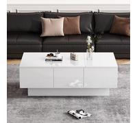 boorbin Moderna mesa de centro de alto brillo 100 x 55 x 35 cm - blanco, con función deslizante, 2 compartimentos ocultos, 2 cajones - Diseño elegante para tu salón, mesa de centro blanca brillante
