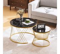 boorbin Moderna mesa de centro de anidación, alto brillo conjunto de mesa de centro,Sofá de chapa de mármol nido lateral de mesas redondas mesas finales, conjunto de 2, marco de color dorado (negro)