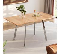 boorbin Moderna mesa de comedor minimalista en elegante, patas plateadas, estilo minimalista moderno, soporte de aleación de alta resistencia, para 4-6 personas (roble blanco + plata, 140 x 80 x 75 cm