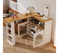 boorbin Moderna mesa extensible de 138 - 193 x 39 x 105 cm, frontal de cristal, giratoria 360°, con espacio de almacenamiento, tira de luz LED, ajustable, comedor, salón, mesa auxiliar (blanco)