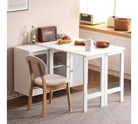 boorbin Moderno aparador de buffet blanco con mesa plegable y extensible, superficie giratoria, patas de metal doradas, puertas correderas de cristal y patrón ondulado, perfecto para comedor y cocina