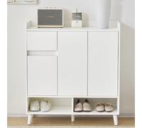 boorbin Moderno aparador zapatero con gran espacio de almacenamiento, dos puertas y tres cajones con un estante ajustable para comedor, sala de estar o cocina, color blanco, dimensiones: 120 x 90 x 35