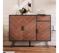 boorbin Moderno armario de almacenamiento, aparador con cajón y estantes ajustables en altura (negro + color madera, 90 x 30 x 71,5 cm)