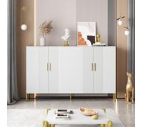 boorbin Moderno armario de almacenamiento multifuncional blanco mate 4 puertas abiertas y cerradas Armario de comedor Decoración dorada 160 x 35 x 100 cm (blanco, 160 x 35 x 100 cm)