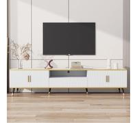 boorbin Moderno mueble bajo para TV con aspecto de mármol, mueble de TV, mueble de TV, para televisores de hasta 90 pulgadas, tres cajones y 1 gestión de cables (blanco, 200 x 40 x 46 cm)