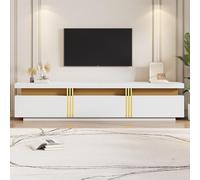 boorbin Moderno mueble bajo para TV con aspecto de mármol, mueble de TV, mueble para TV de hasta 90 pulgadas, tres cajones y 1 gestión de cables, 200 x 40 x 42 cm (blanco)