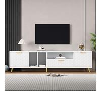 boorbin Moderno soporte de TV vertical de lujo con patrón de panal mate con múltiples funciones de almacenamiento para televisores de hasta 80 pulgadas. Soporte de TV para sala de estar (blanco, 180 x