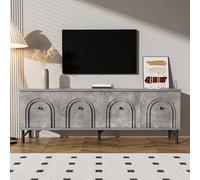 boorbin Moderno tablero de TV de 4 puertas, 160 cm, diseño elegante, bisagras de cierre suave, perfecta para sala de estar y área de entretenimiento (gris)