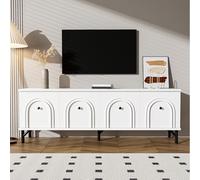 boorbin Moderno tablero de TV de 4 puertas, 160 cm, diseño elegante, bisagras de cierre suave, perfecta para sala de estar y área de entretenimiento (color blanco)