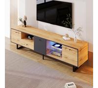 boorbin Mueble bajo para sala de estar y televisión con efecto de luz LED, partición de cristal, bisagra de búfer, diseño a juego (natural, 190 x 40 x 50 cm)