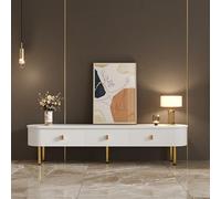 boorbin Mueble bajo para TV con cajones, asas doradas y patas curvas